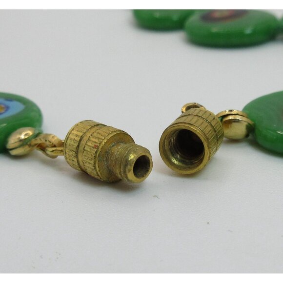 Vintage Green Millefiori Glass Necklace Floral Disc Beads Art Glass 23” Retro - Picture 7 of 8